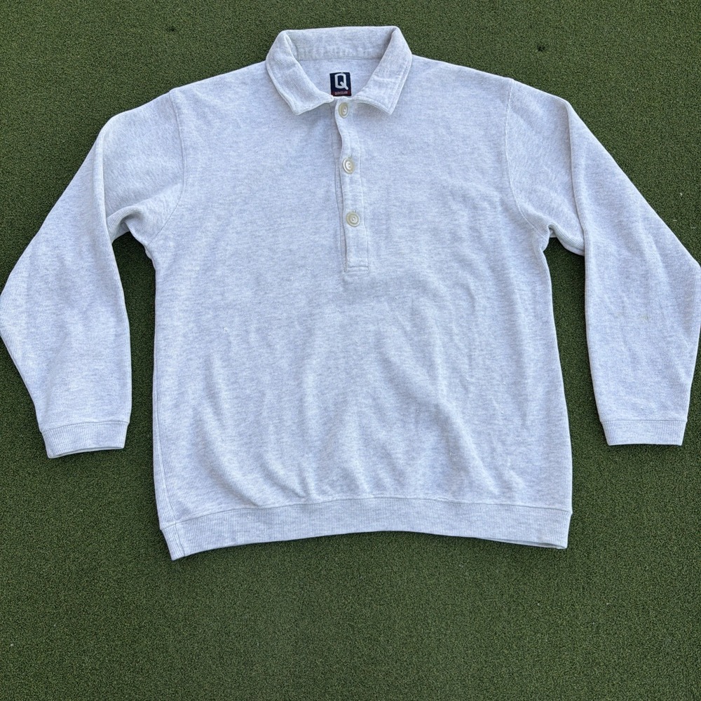 Vintage Quiksilver Gray 1/4 Button Sweatshirt Large Made In USA Distressed